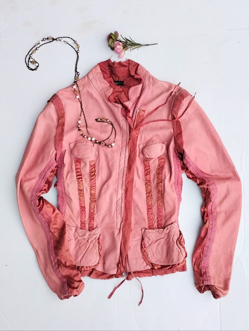 ROBERTO CAVALLI Silk, Leather, Soft, Pink, and Light, Deep Rose 'n Gold Lining